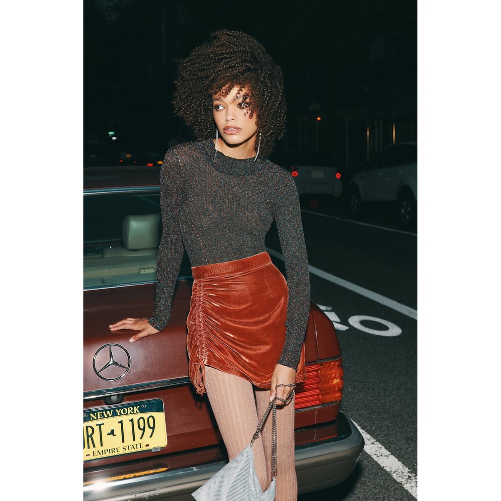 Free‎ People Vivienne Rust Red Velvet Mini Skirt Size 0  Side Drawstring Lined